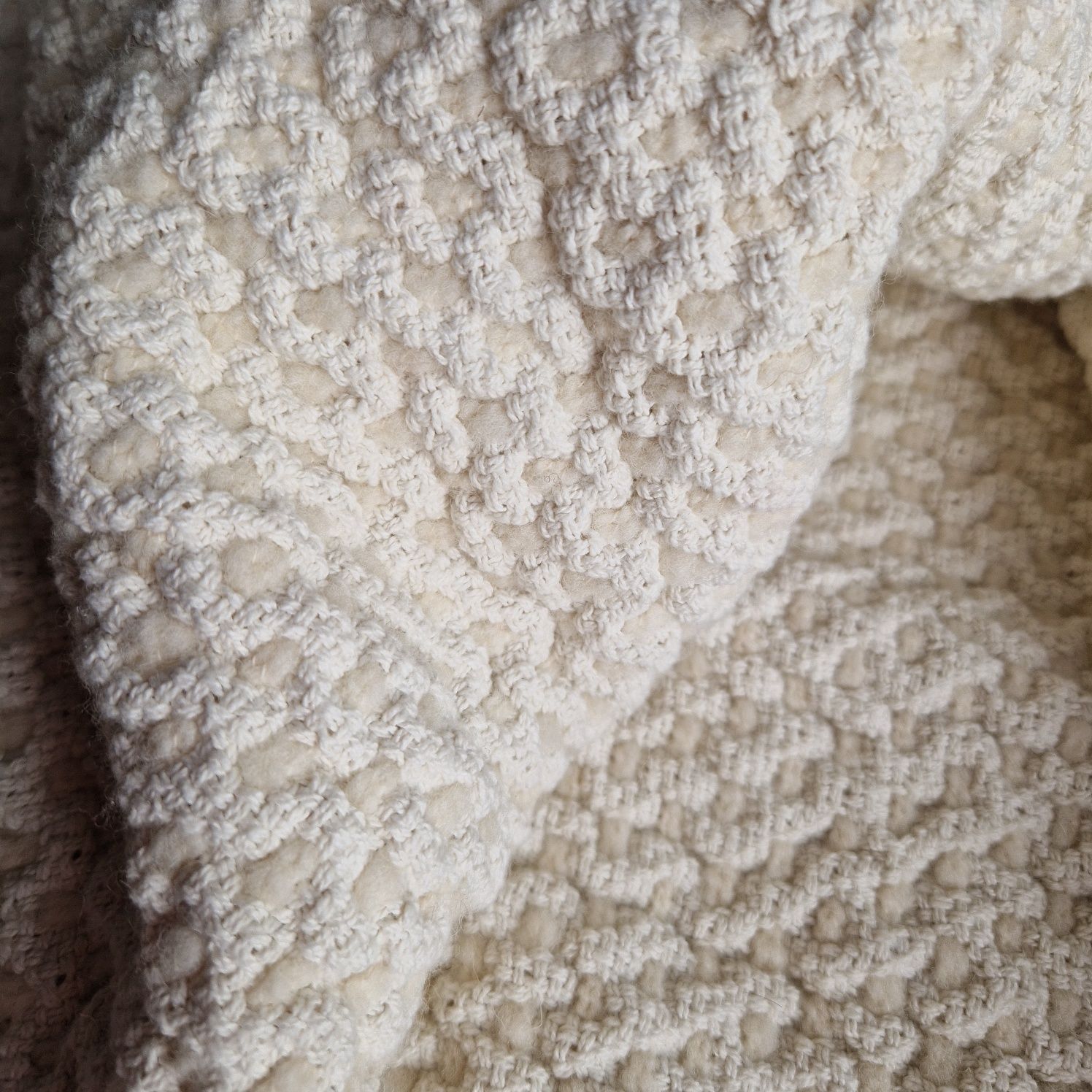 Koc pled Ikea kremowy z wełną i bawełną 130x170