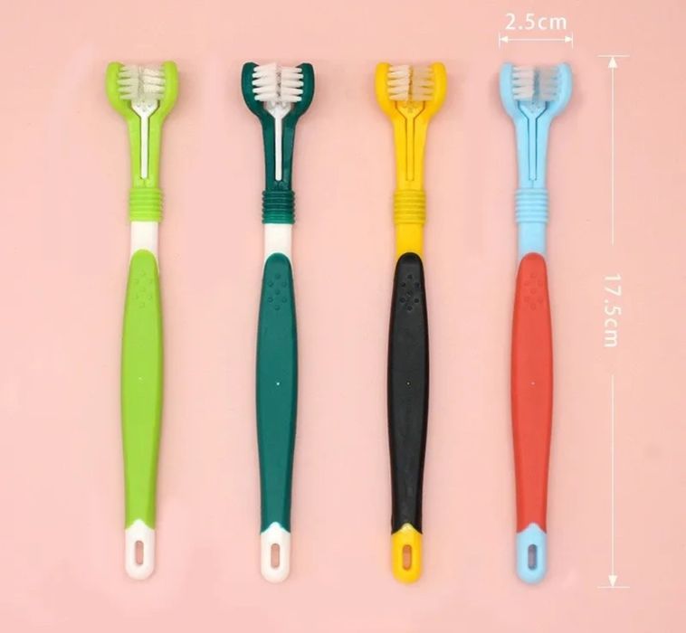 Szczoteczka do mycia zębów trzystronna dla psa lub kota  czerw-niebies