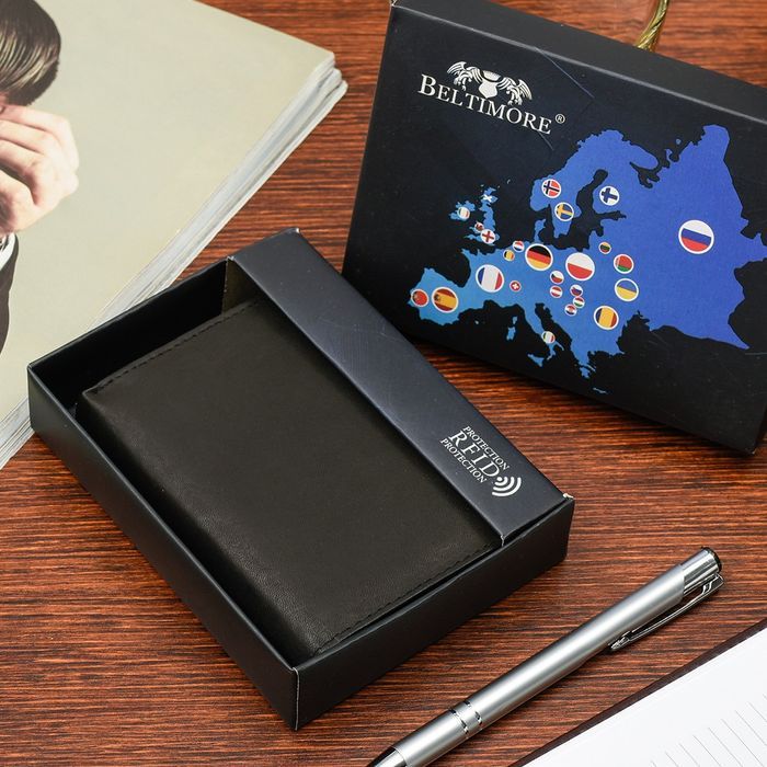 Męski portfel skórzany czarny RFiD skóra Beltimore