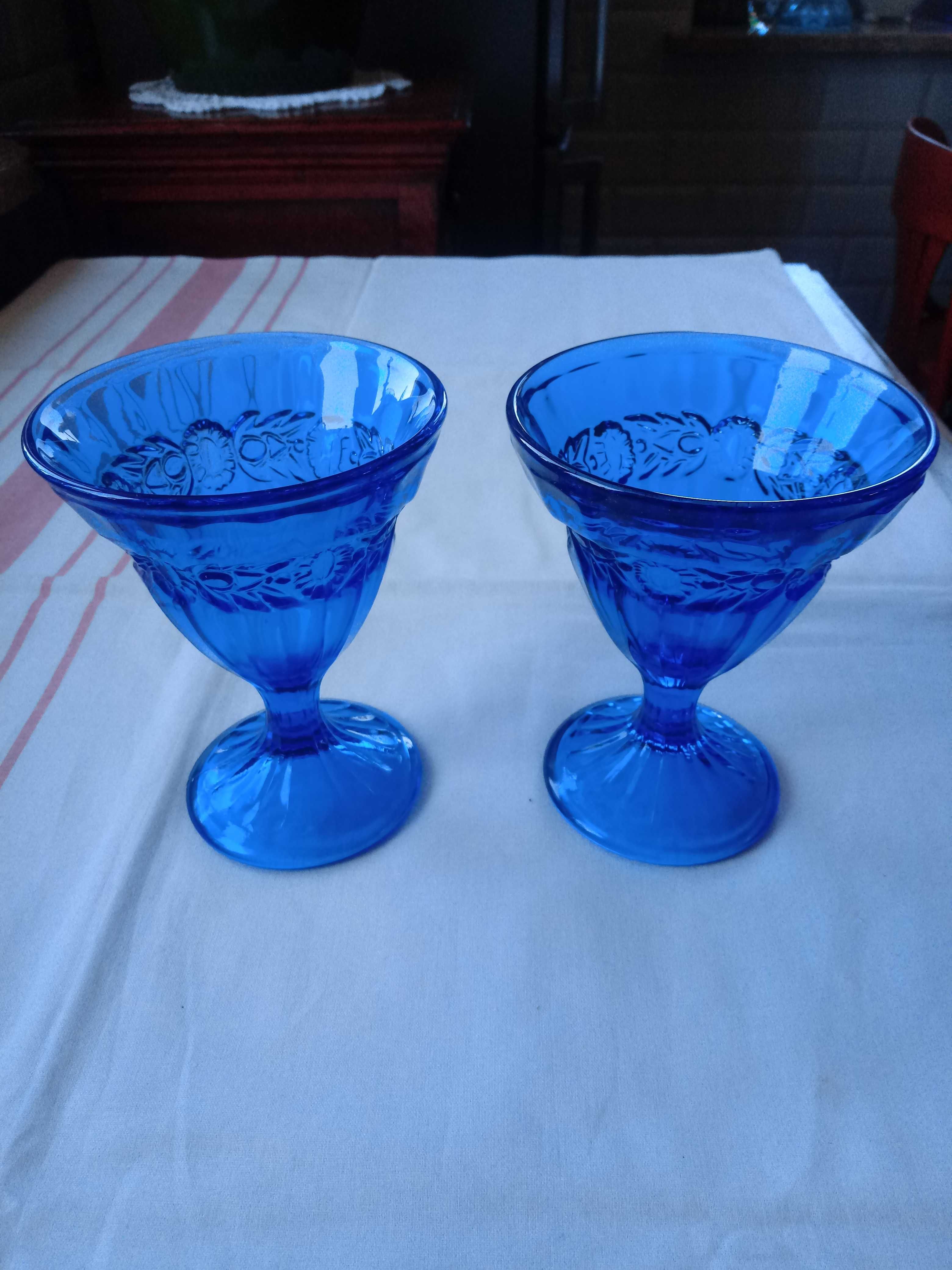 stary kobaltowy niebieski szklany pucharek cukiernica 2 sztuki lata 80