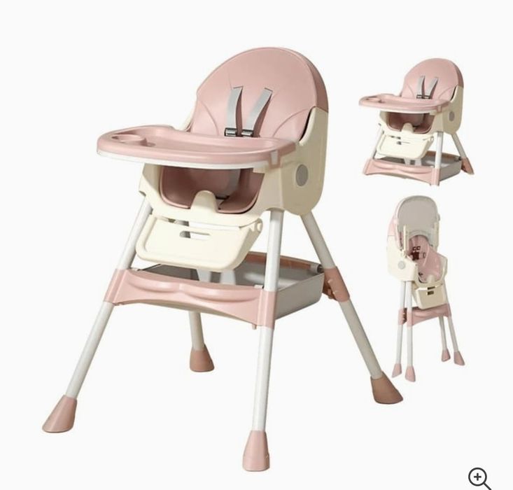 Krzesełko do karmienia dziecięce składana dwa poziomy różowe