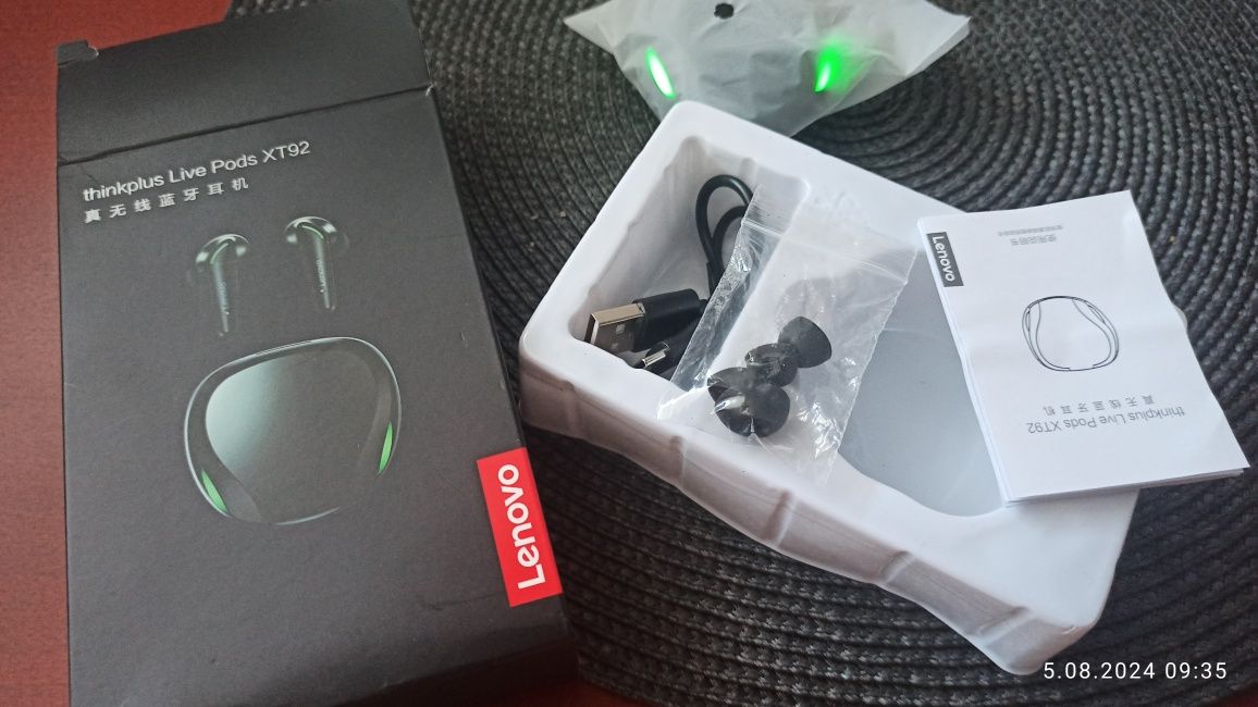 Nowe słuchawki bluetooth Lenovo live pods xt 92+ ETUI Power bank!
