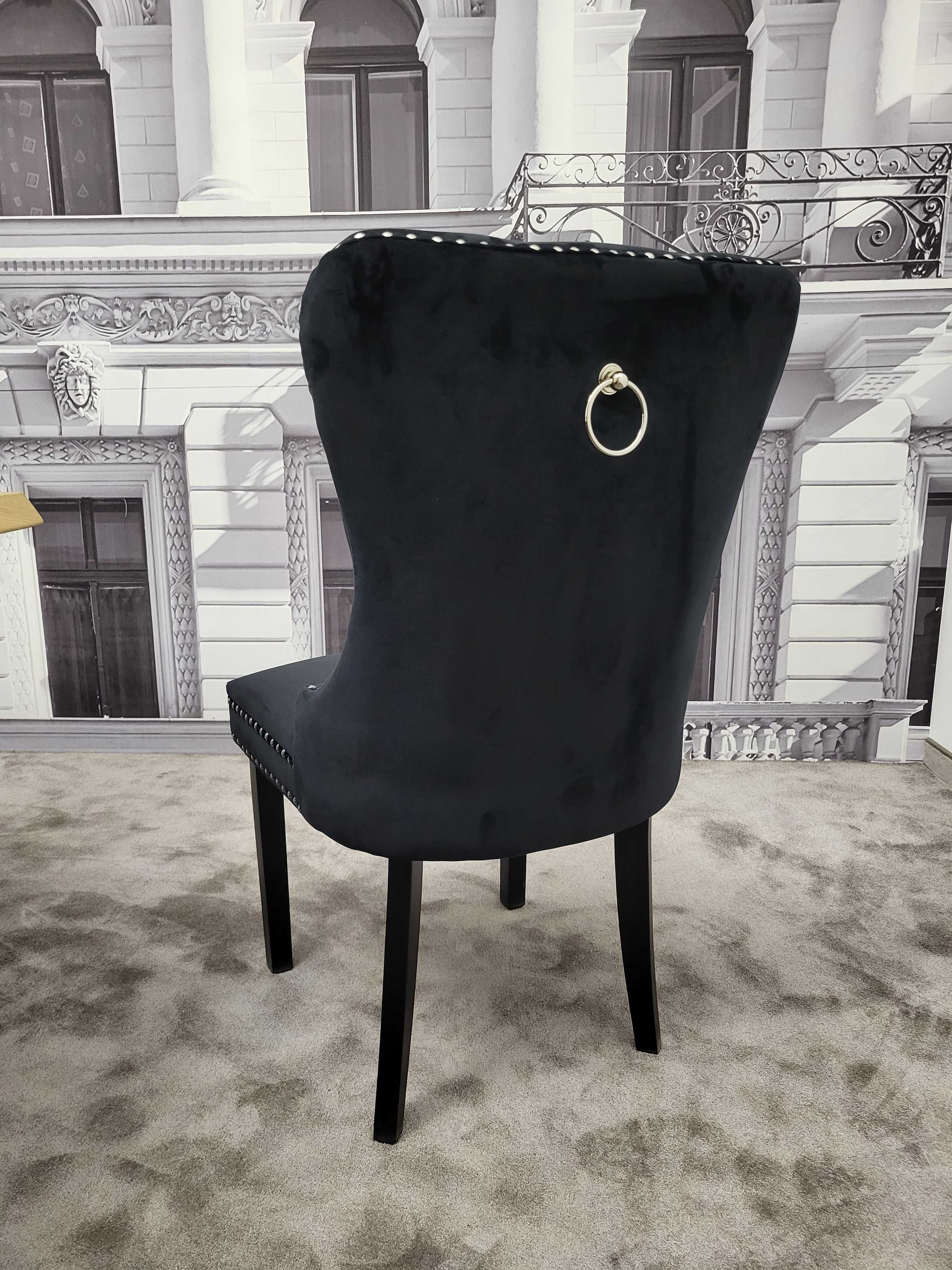 Eleganckie krzesła glamour czarne welurowe