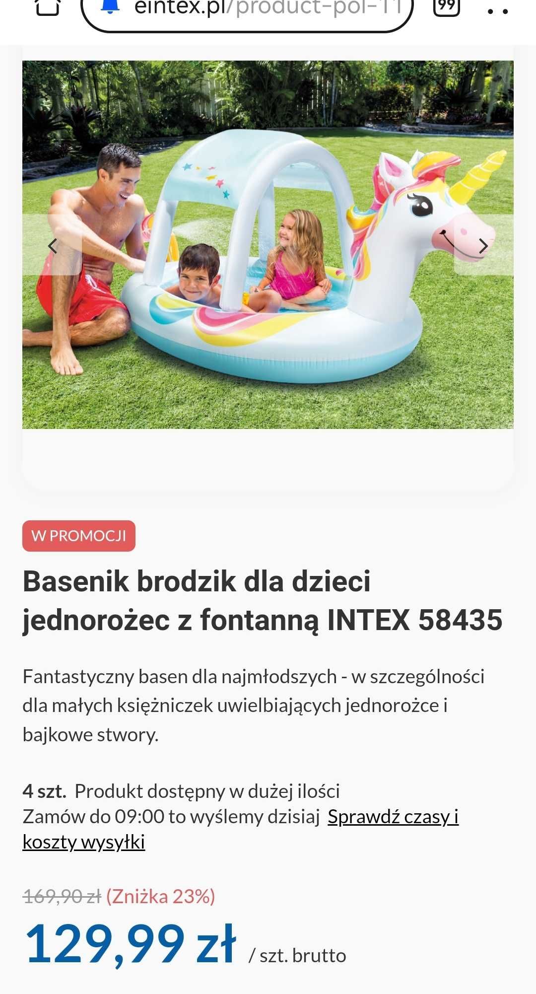 Nowy basen jednorożec z daszkiem basen INTEX spryskiwacz