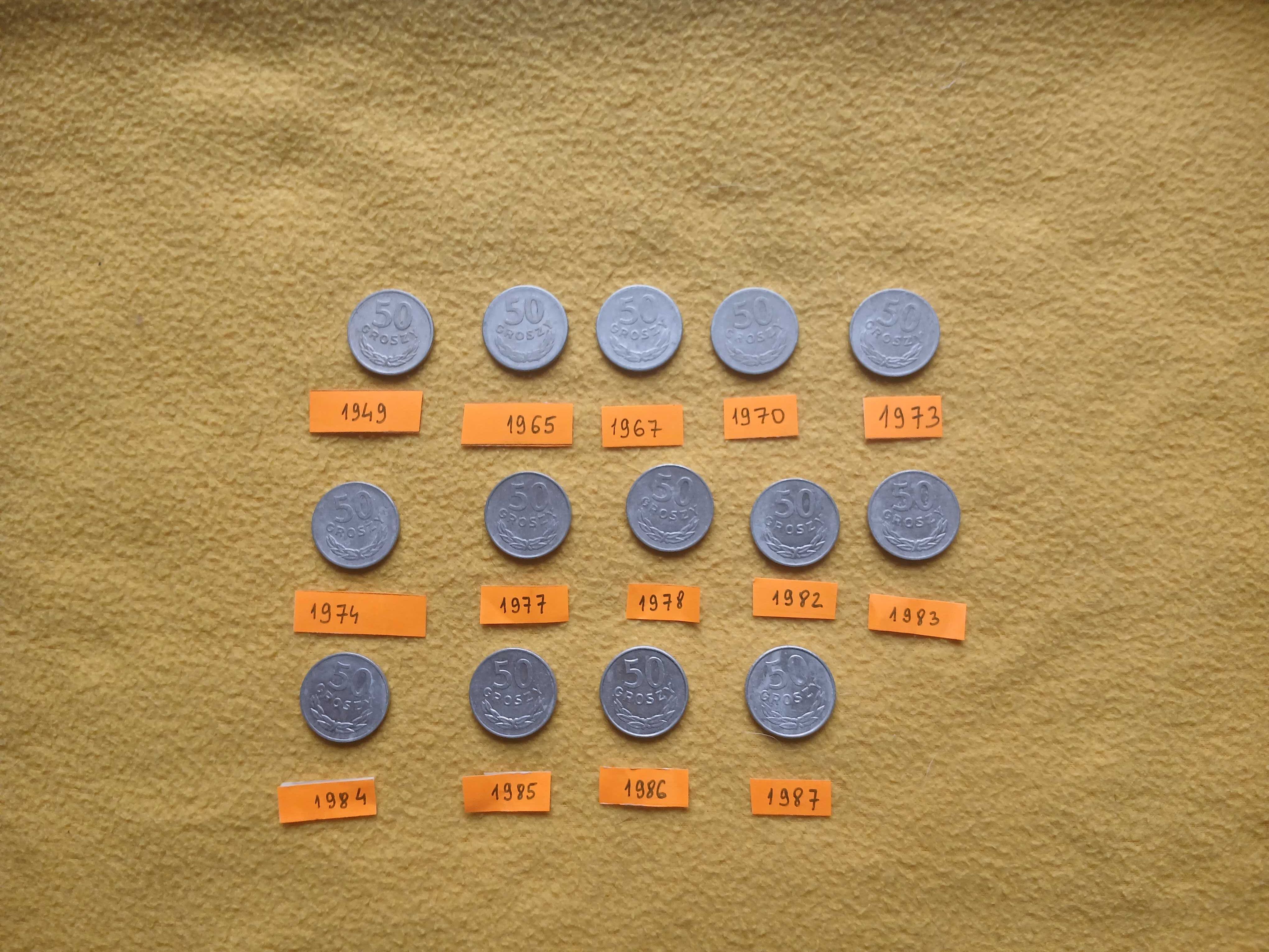 50 gr z lat 1949 do 1987 z PRL 14 sztuk (3 monety bez znaku mennicy)
