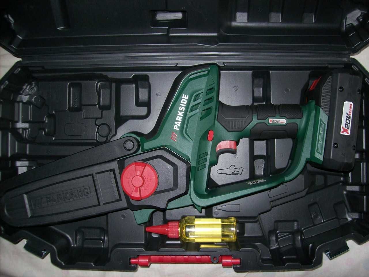 Nowa akumulatorowa piła łańcuchowa PARKSIDE 20v + akumulator 4Ah