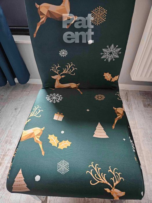 Świąteczne pokrowce na krzesła elastyczne 4 sztuki zielone renifery