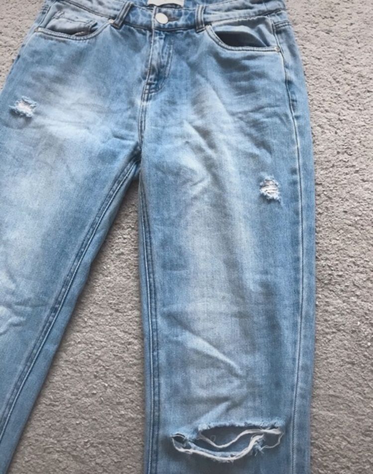 niebieskie jeansy typu boyfriend reserved denim rozmiar 34