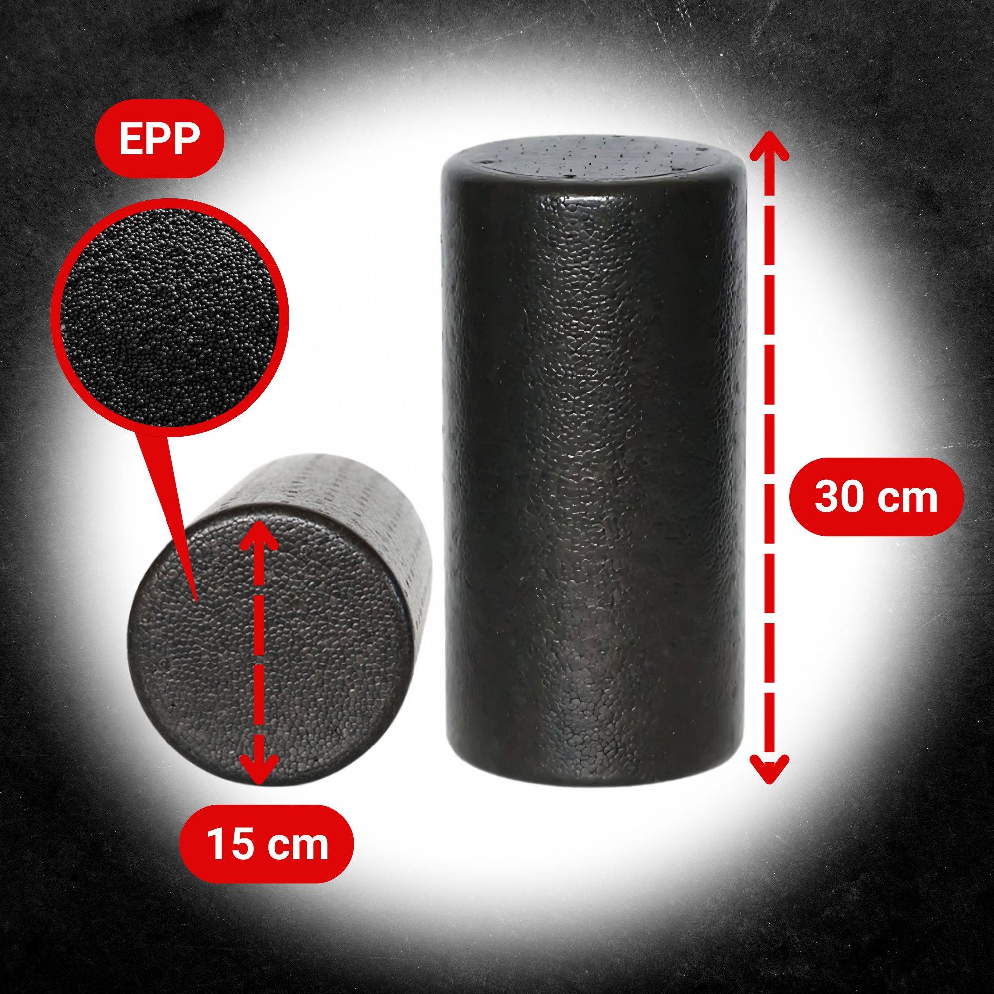 ROLLER WAŁEK DO MASAŻU mięśni ciała gładki duży mały EPP czarny 30 cm