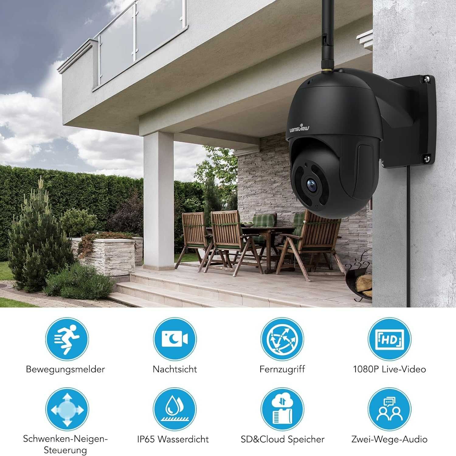 Kamera, monitoring, WiFi , 1080P, WLAN, IP zewnętrzna Wansview W9