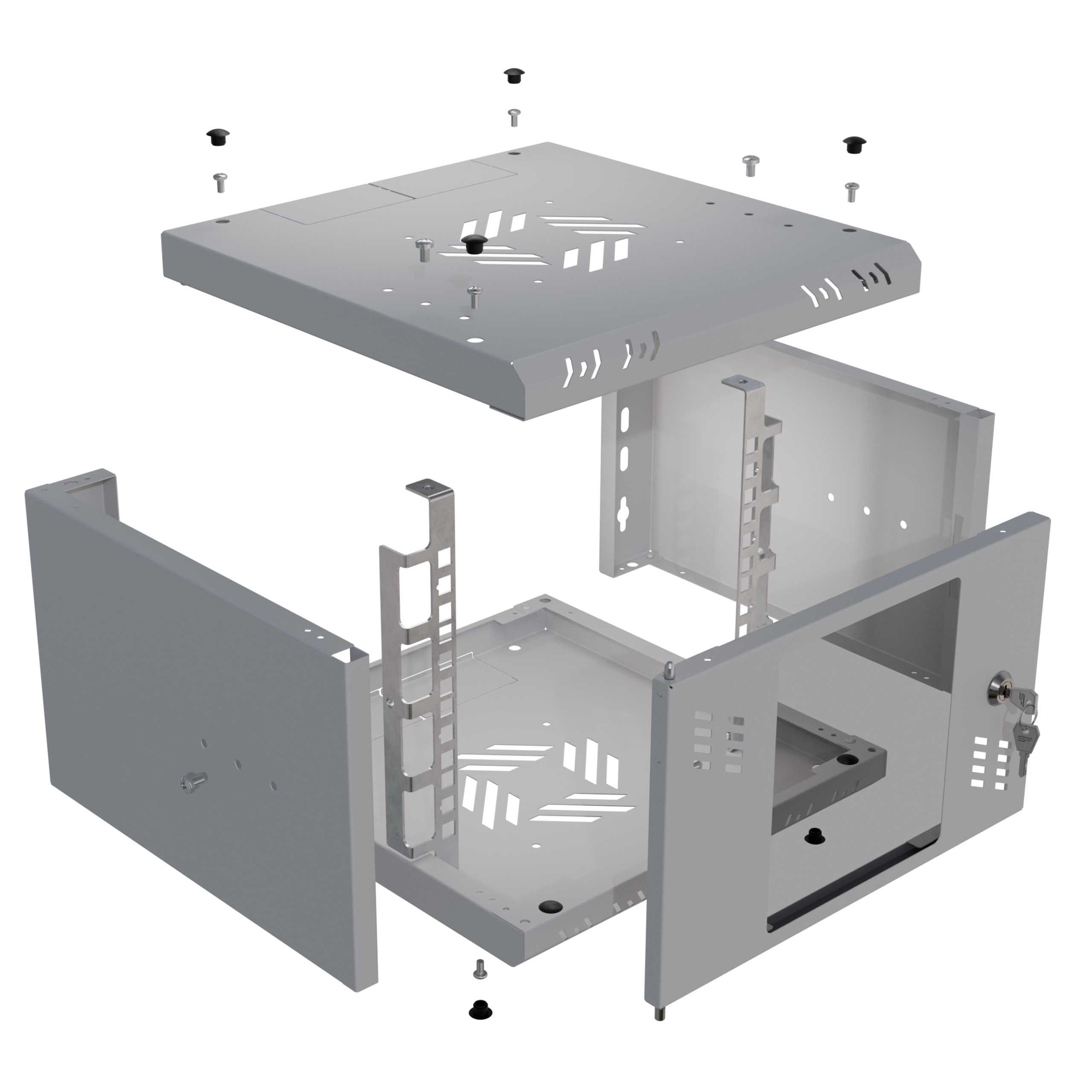 Szafa Serwerowa Wisząca RACK 10" 4U 300mm Szklane Drzwi Szara Stalflex