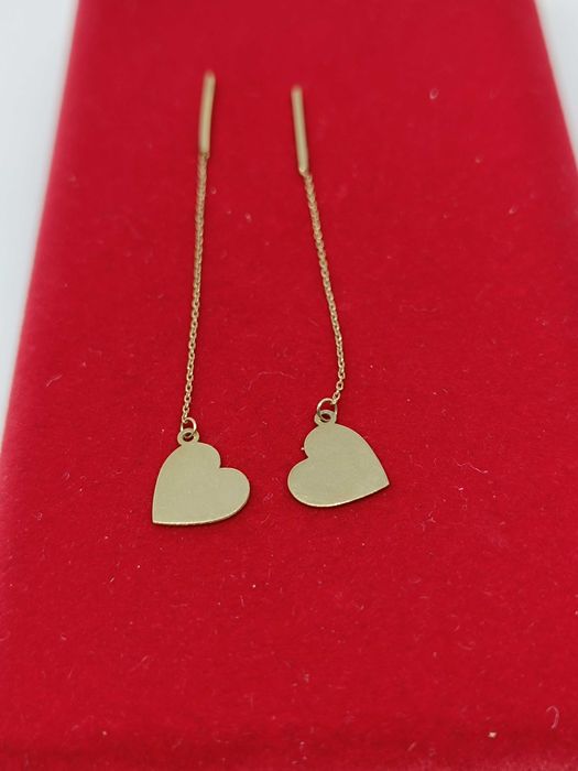 Złote kolczyki przeciągane Serca, złoto próby 333