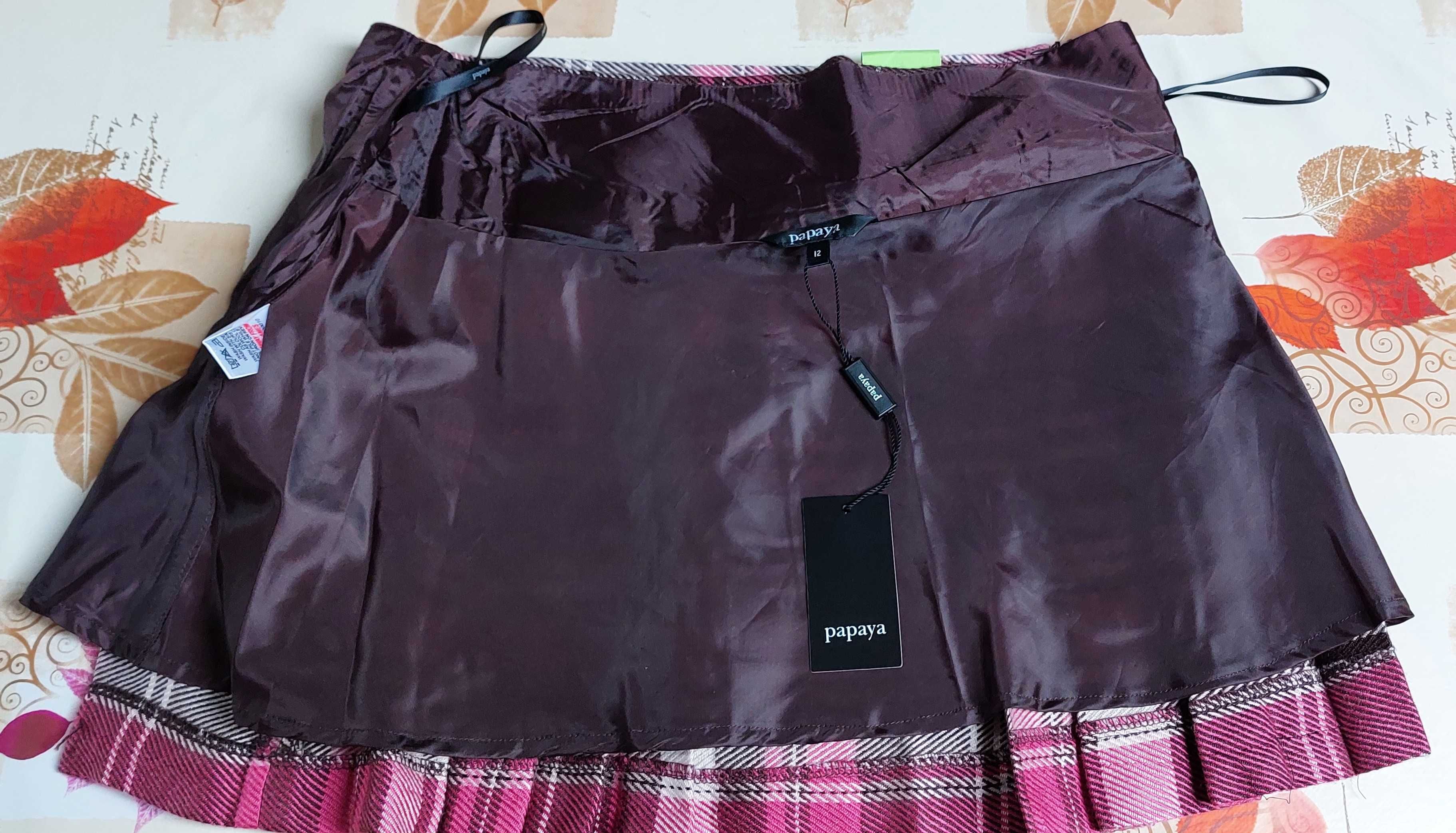 Nowa spódniczka spódnica mini zakładki Papaya 12/40 38 kratka