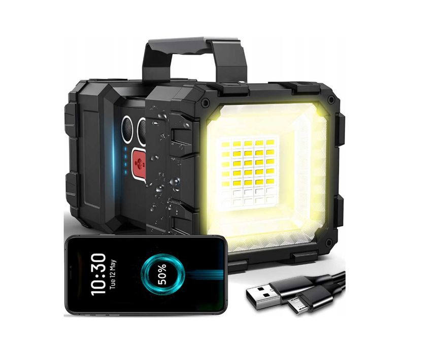 Mocna LATARKA LED Mega Reflektor PowerBank! 40W 1000lm Akumulator USB