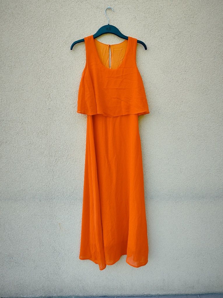 Maxi długa letnia pomarańczowa sukienka Zara r. S zwiewna kobieca