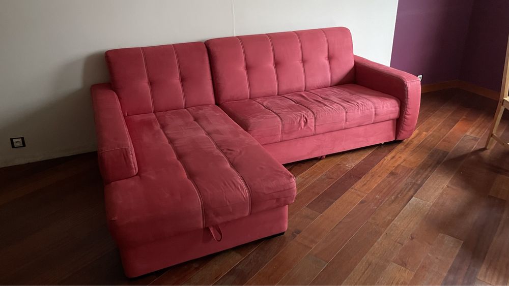 Narożnik kanapa sofa czerwona malinowa z funkcją spania szezlągiem BRW
