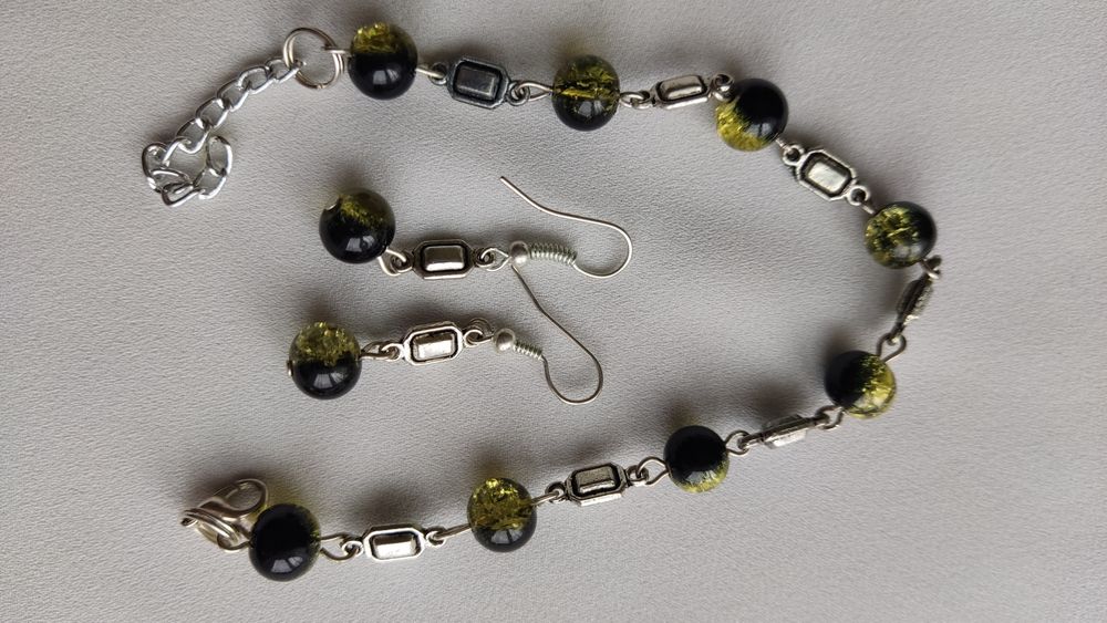 Bransoletka zielono czarna + kolczyki