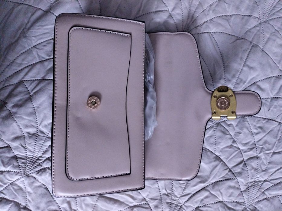 Torebka damska beżowa na ramię i do ręki dwa paski bdb