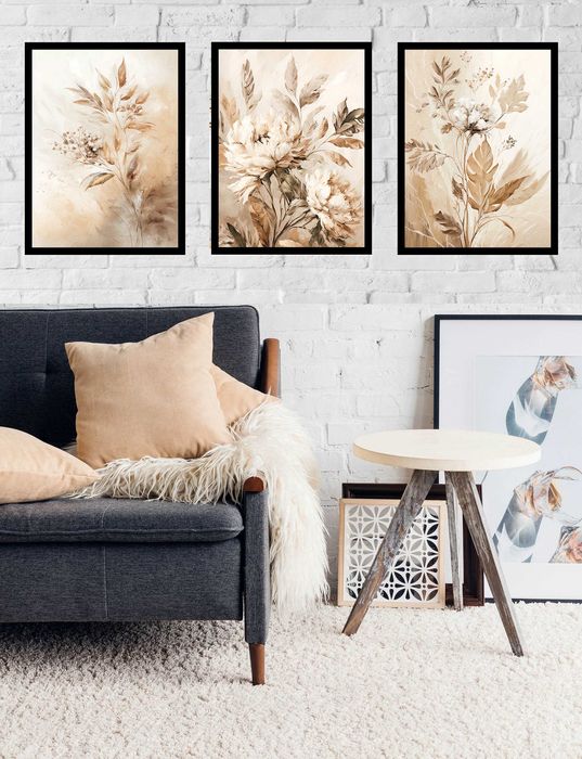 50x40 obrazy w ramie plakaty ramka BEŻOWE KWIATY SZTUKA NATURA BOHO