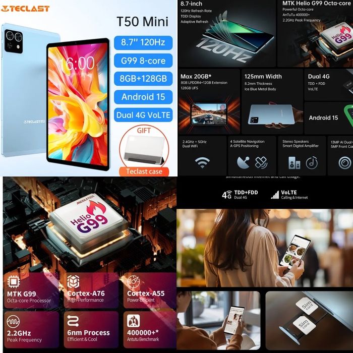 Планшет Teclast T50 Mini 8,7" 8/128Gb 120Hz Helio G99 android 15 lte