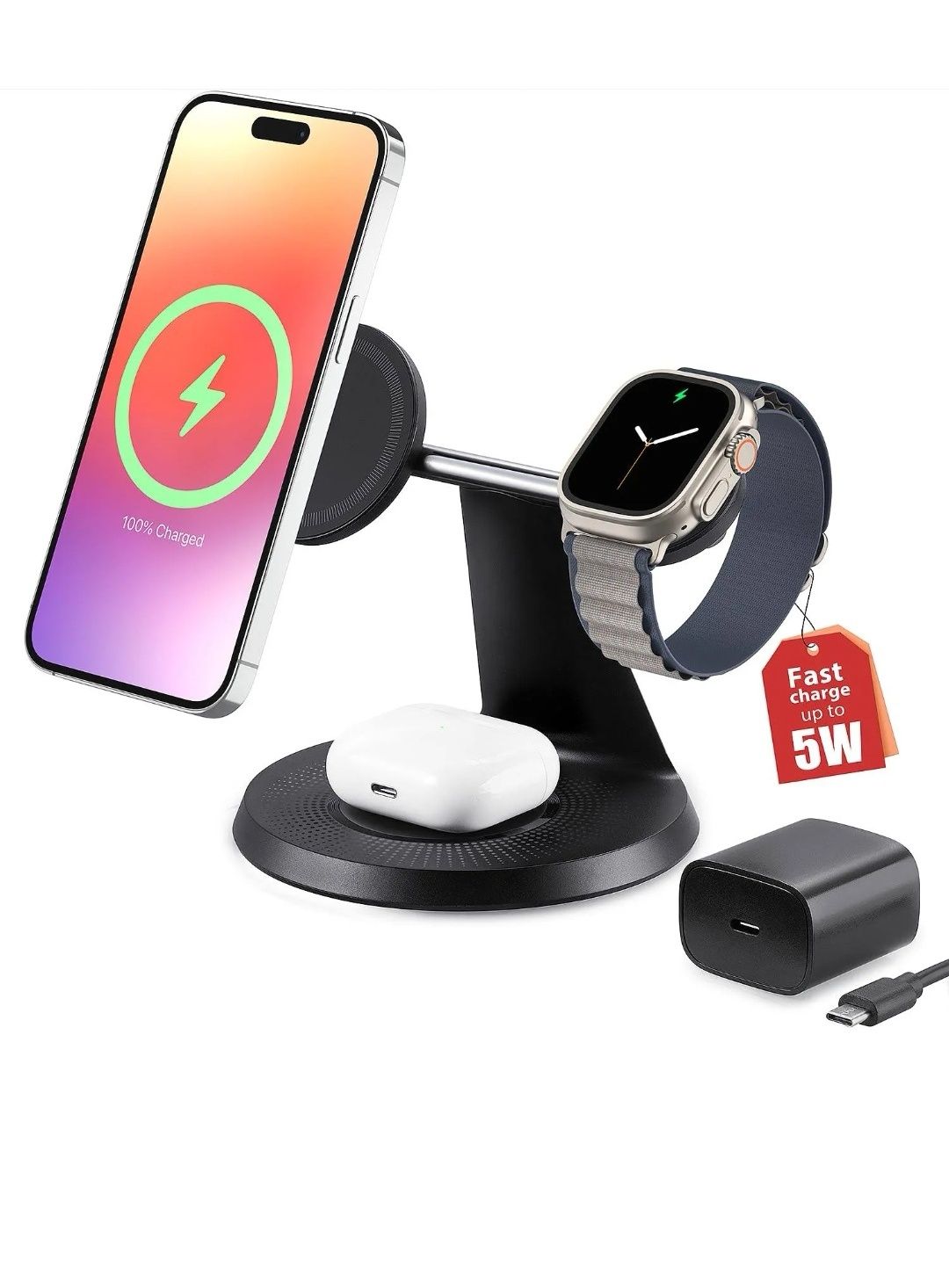 Bezprzewodowa stacja ładująca 3 w 1 do urządzeń Apple, stojak na ładow