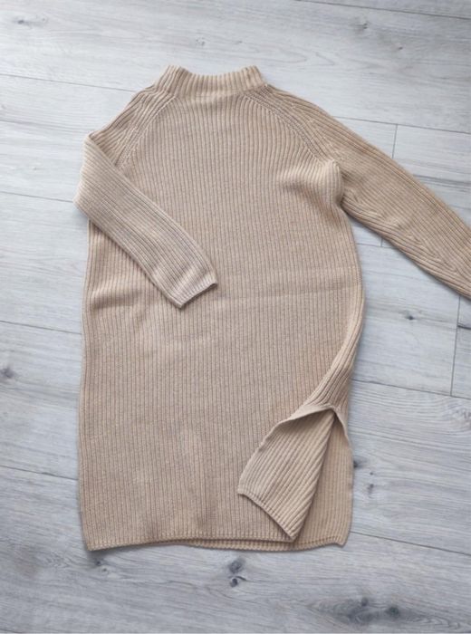 Sweter sukienka 44/46 bawełniana sesja ciążowa beż boho