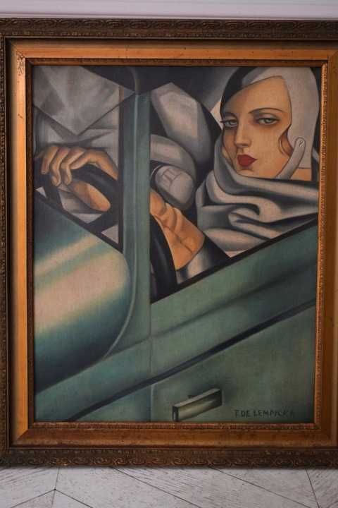 TAMARA De Łempicka - Kobieta w Bugatti - Art Deco - Stary Obraz Olejny