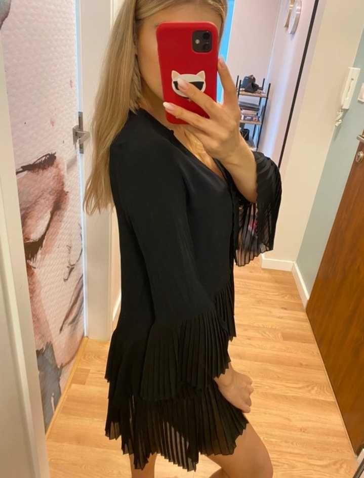 Zara czarna szyfonowa sukienka tunika bluzka sexi plisy M/38