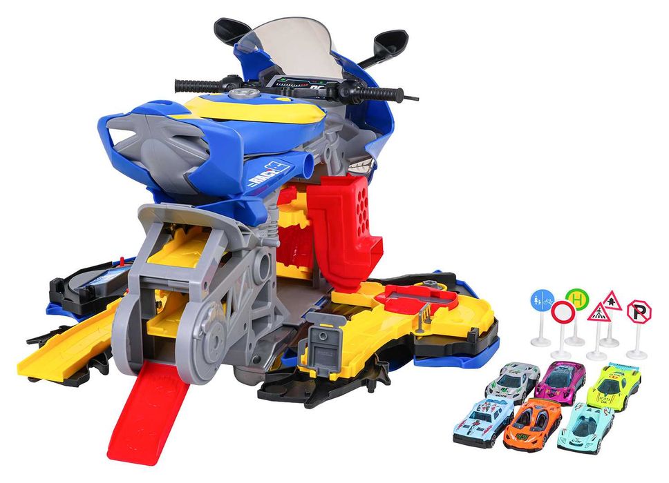 MEGA Parking Funkcja Dymu Motocykl Autka Resoraki Otwierane Boki D003