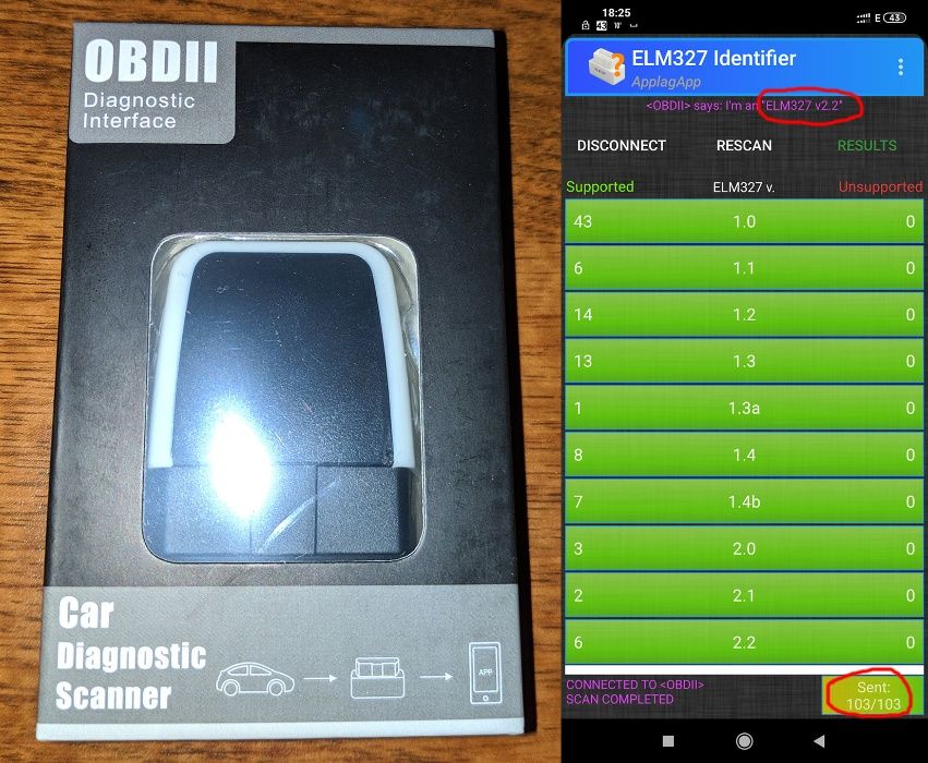 OBD-II сканер адаптер JFIND Bluetooth 4.0 W-Fi V1.5 V2.2 iOS ELM327