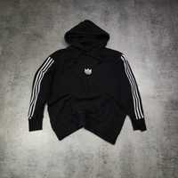 MĘSKA Bluza Czarna Bawełna 3 Paski Adidas Haftowane Logo Hoodie Kaptur