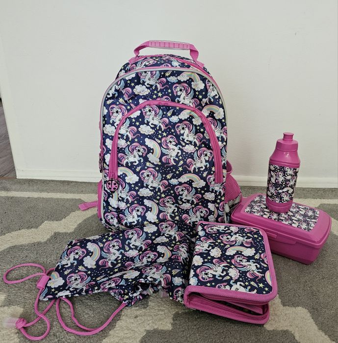 Plecak szkolny z wyposażeniem, piórnik, worek, lunchbox, bidon, nowy