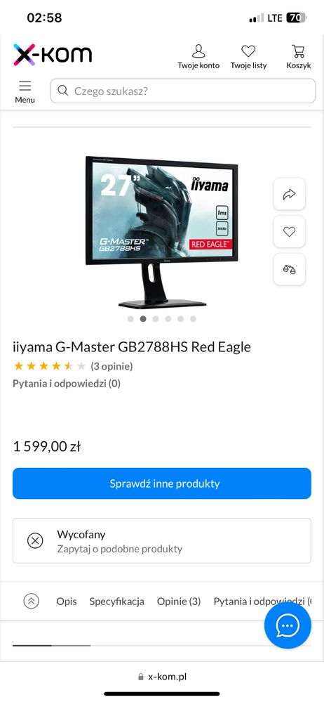 Monitor 27 cali 144hz 1ms