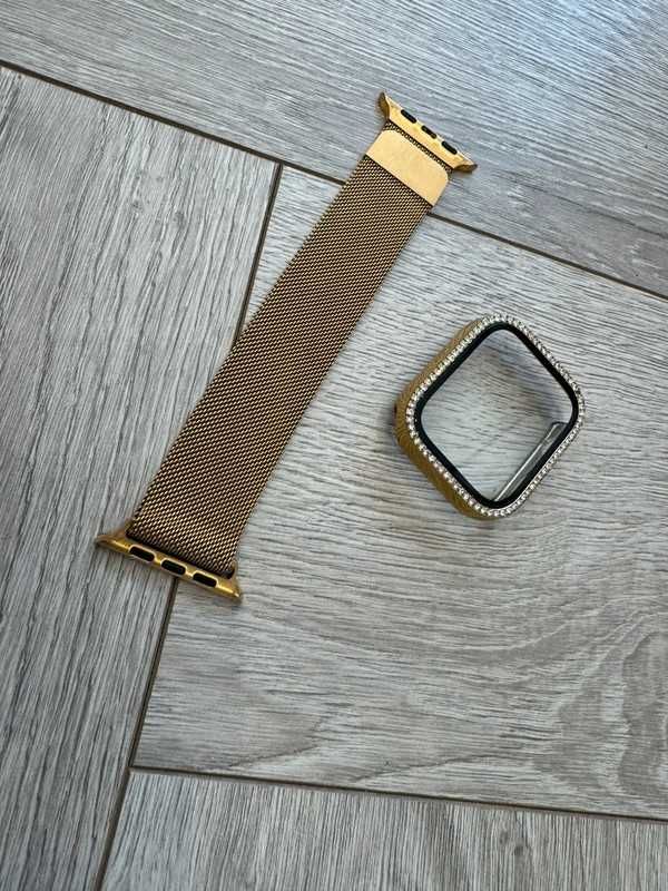 Etui pasek bransoletka złote z cyrkoniami iWatch 45 cm zestaw
