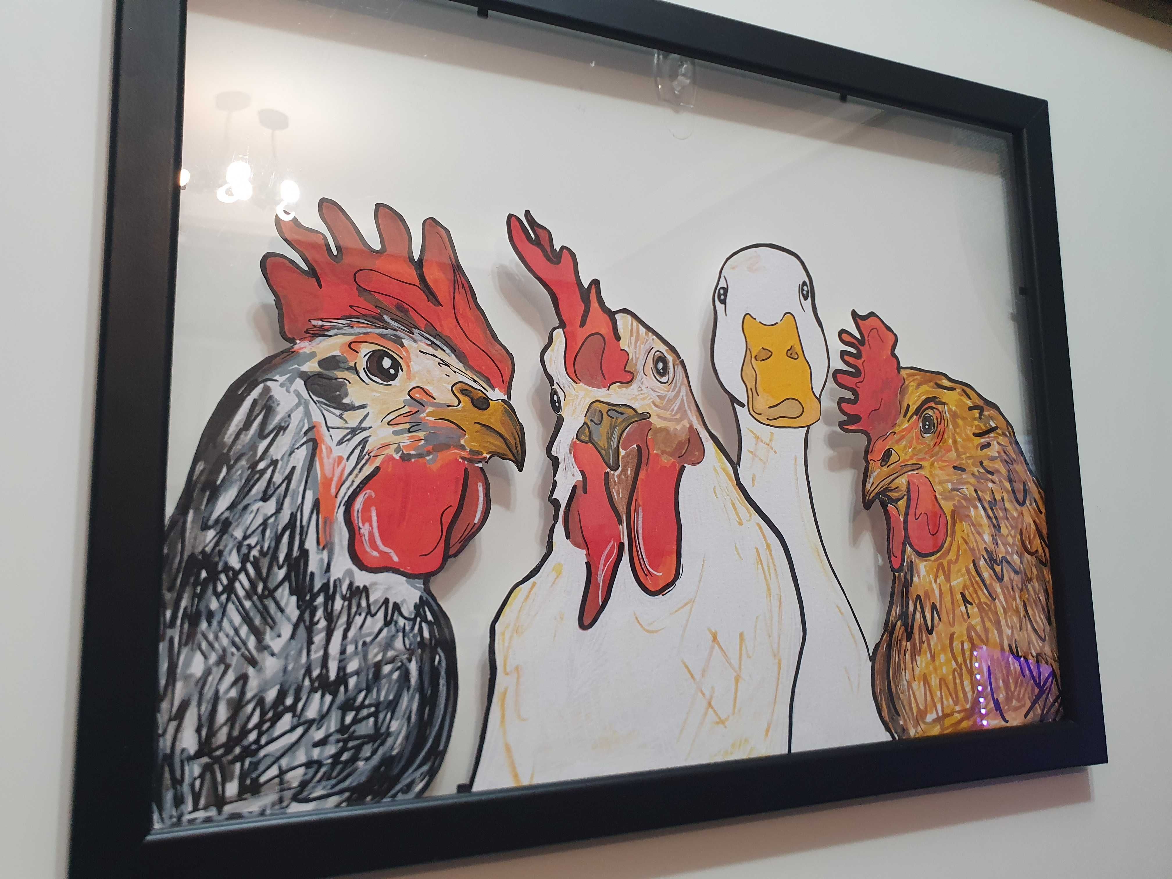 Grafika Obraz KURY A3 handmade vegan vegetarian