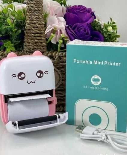 Мини принтер Mini Printer карманный детский принтер Розовый