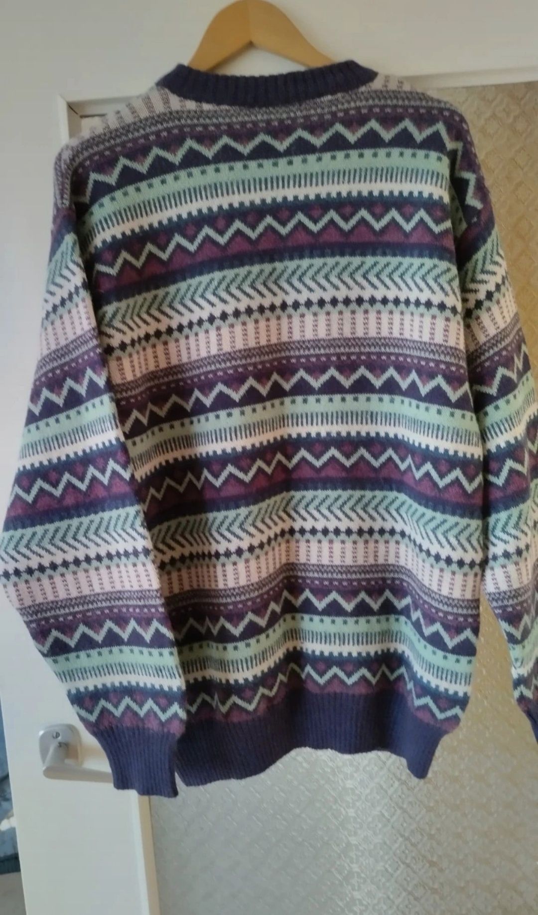 Męski sweter XL alpaka 63% premium kolorowy wełniany fioletowy włosk