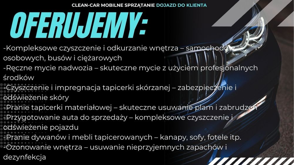 Sprzątanie samochodów/pranie tapicerki, dywanów, mebli tapicerowanych