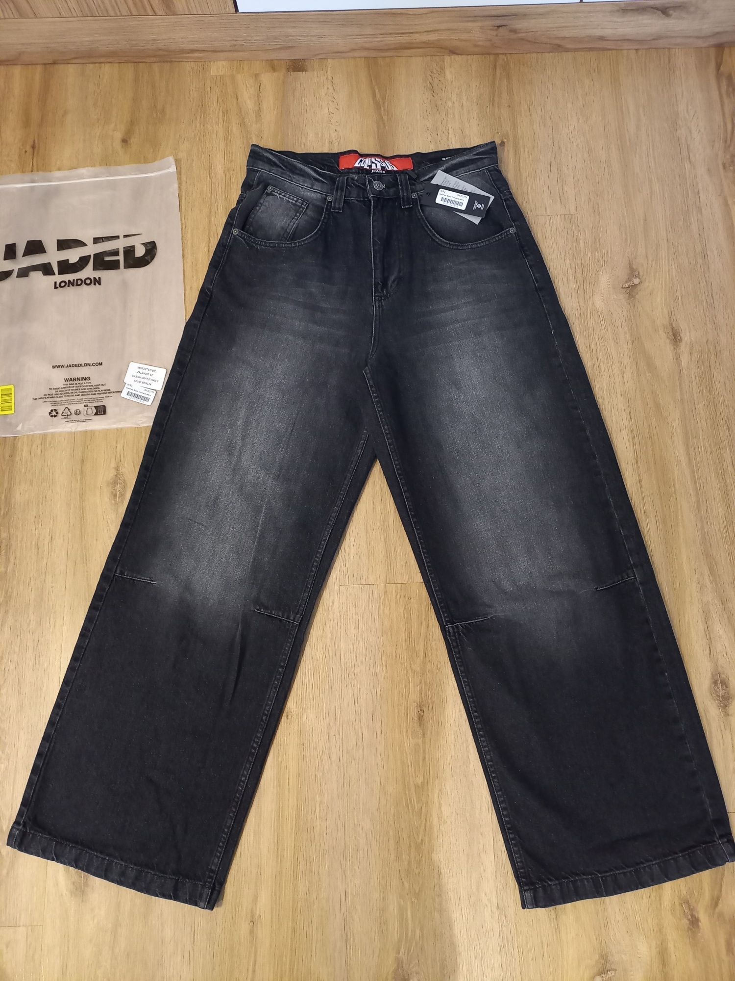 Jaded London Jeansy Washed Black Colossus Jeans Relaxed Fit W32 Nowe