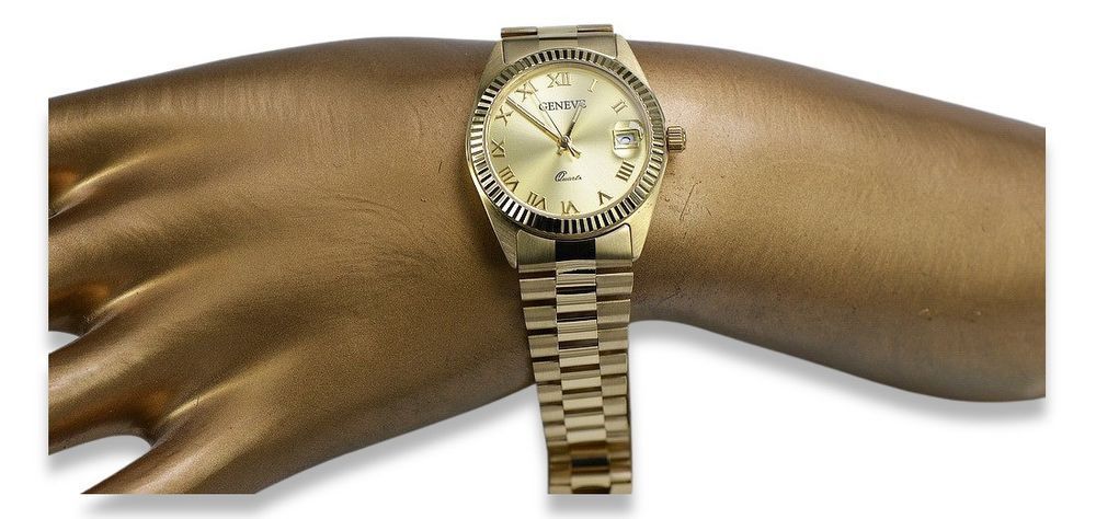 Prześliczny 14k 585 złoty damski zegarek Geneve lw073y W