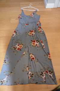 sukienka szara w kwiaty r.42/44 na ramiączka