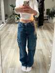 niebieskie spodnie jeansowe cargo baggy XS