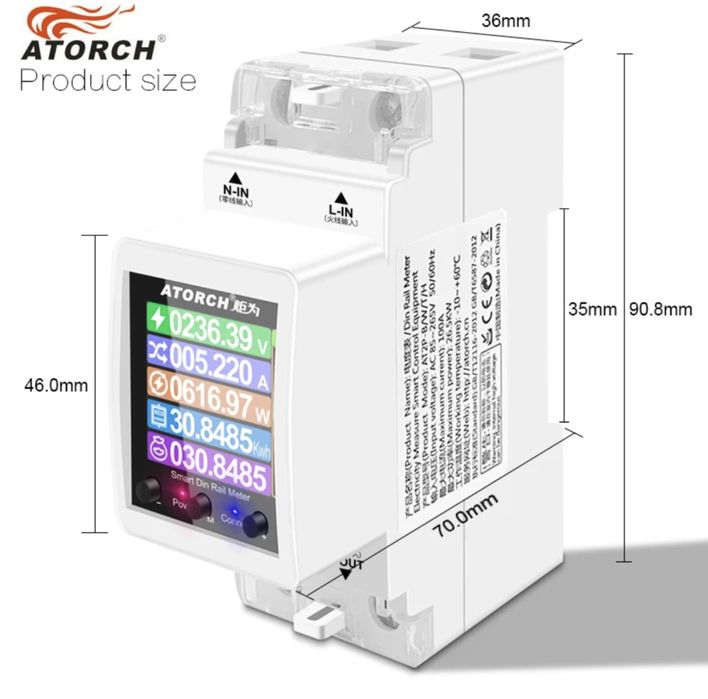 Счетчик электроэнергии WiFi 100А 220В DIN ATORCH AT2PW