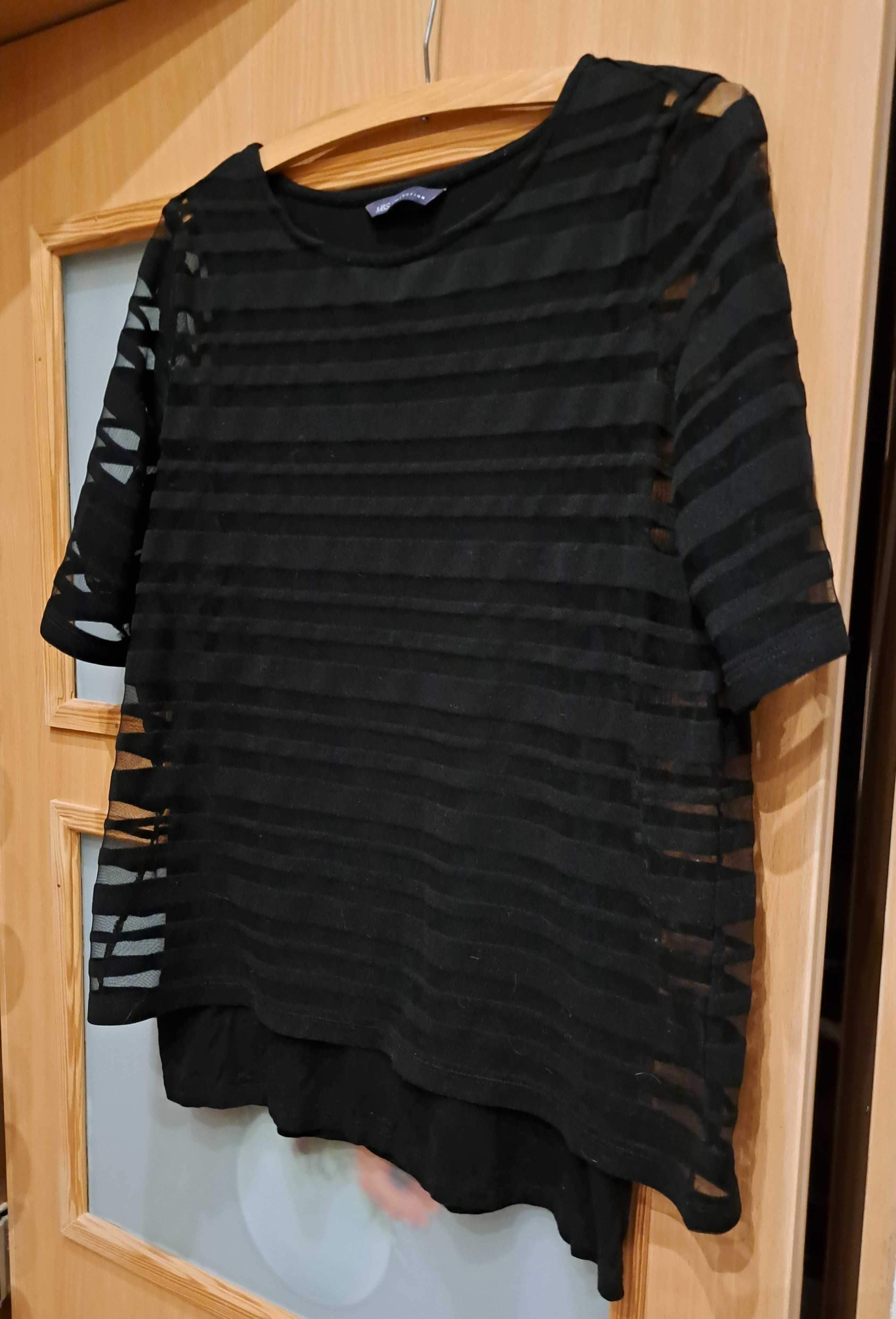 Czarna elegancka bluzka z krótkimi rękawami rozmiar 42