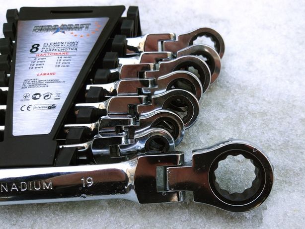 Ріжково-накидні ключі з трещіткою на кардані 8 шт Euro Craft