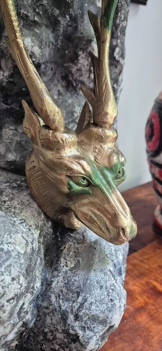 Rzeźba z drewna poroże lis z rogami trofeum dekor popart surrealizm