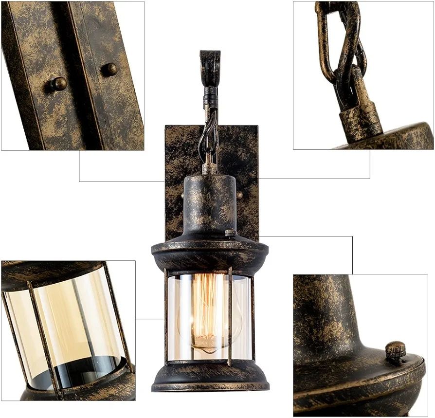 2 szt. Lampa ścienna w stylu vintage, metalowa, retro, szkło, do domu