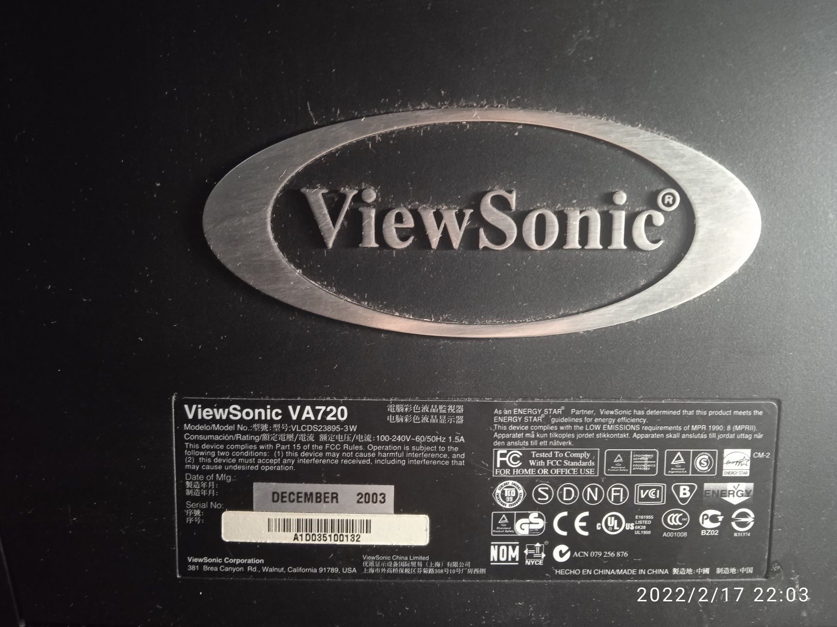 Продам монітор ViewSonic VA720 17"