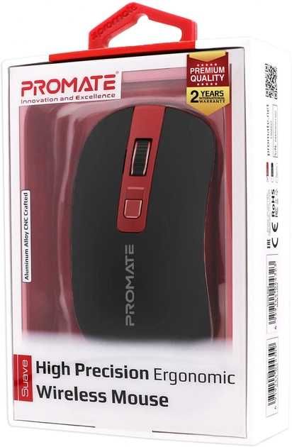 Беспроводная оптическая мышь мышка Promate Suave Wireless Black/Red.