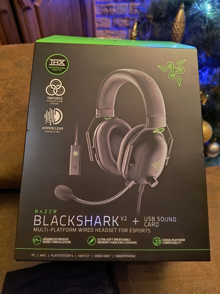 Słuchawki razer blackshark v2 + usb card